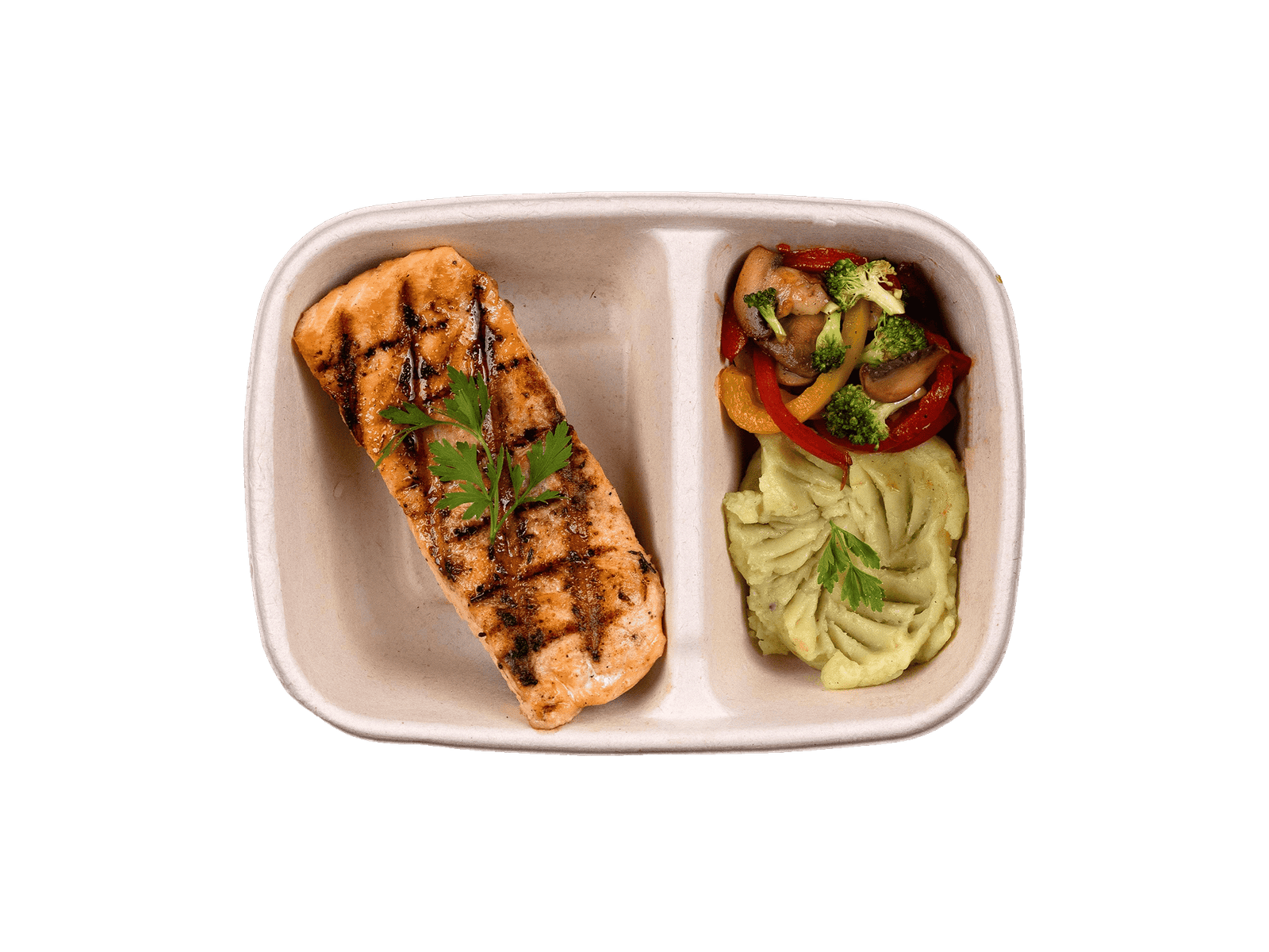 ستيك السلمون مع البطاطا المهروسة 